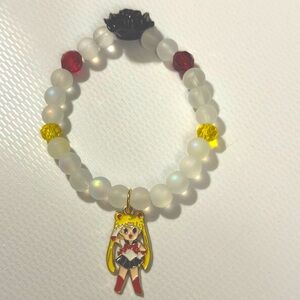 Sailor, moon, white black flower charm bracelet